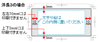 洋長3封筒は左右10mmと上下3mmには印刷できません